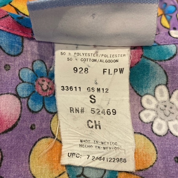 SB Smiley Floral Bees Small Purple Snap Nurse Medical Uniform Scrubs Top - Picture 8 of 11